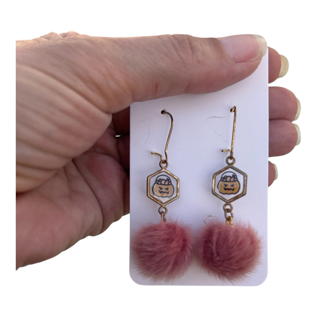 Boucles d'oreilles Citrouille & Pompon — Halloween Girly