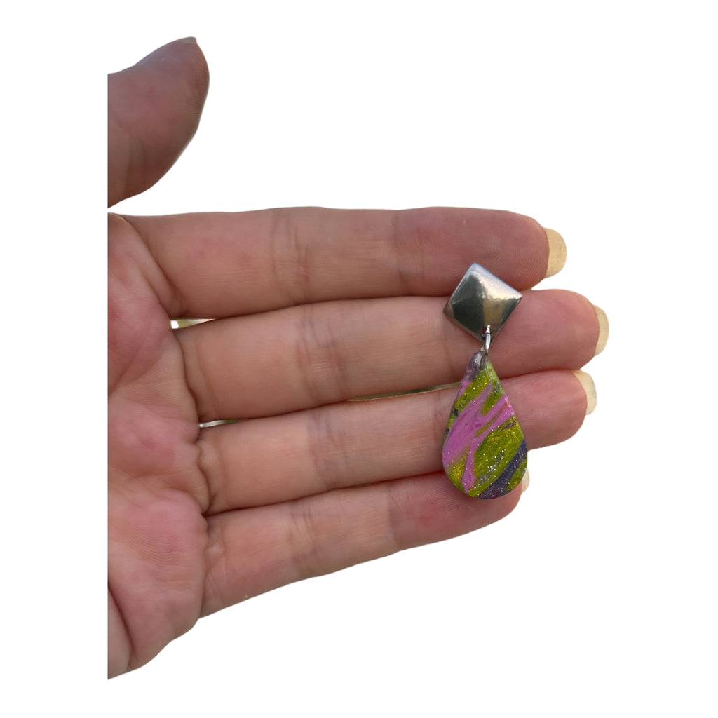 Boucles d'oreilles Goutte Irisée — Pâte Polymère & Acier Argenté