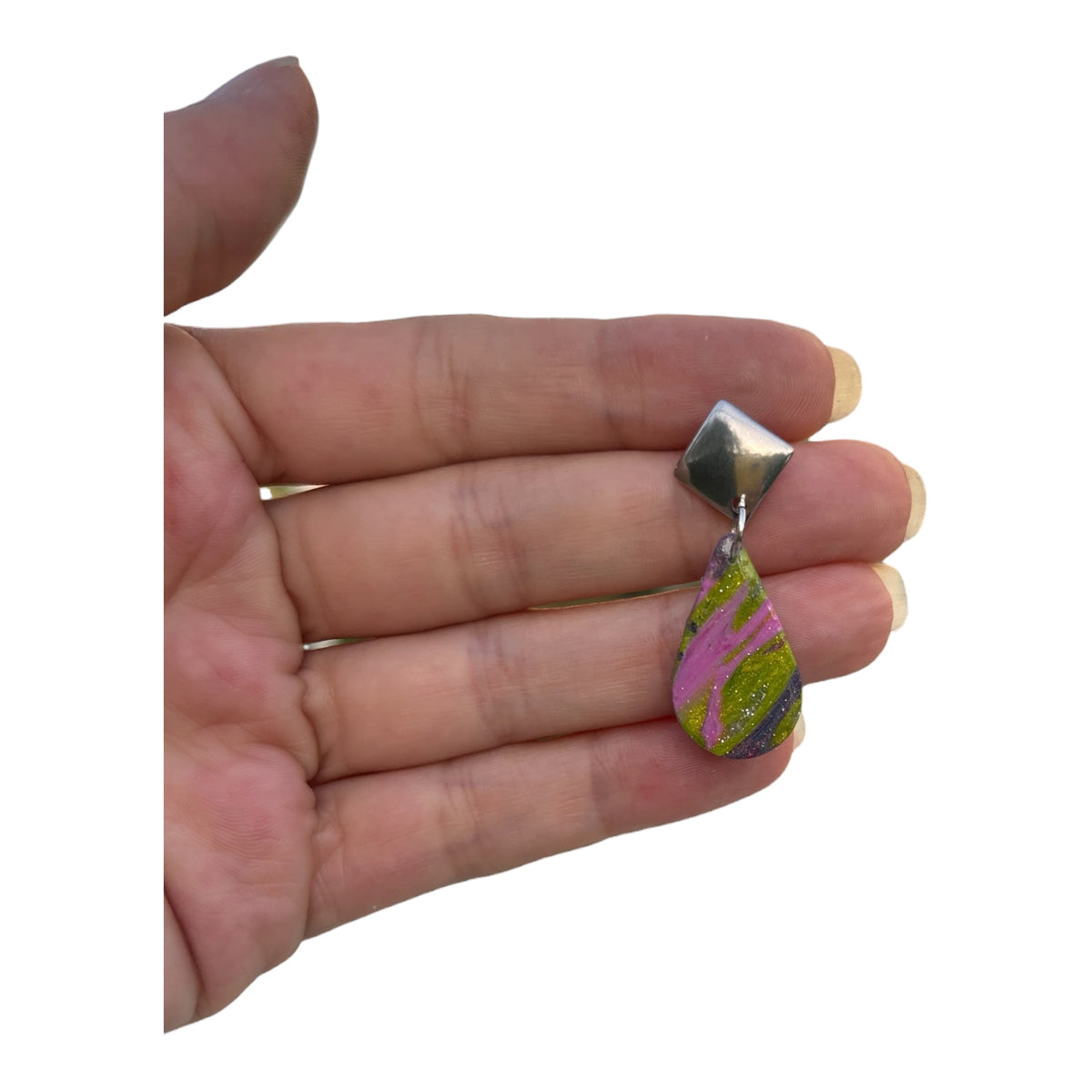 Boucles d'oreilles Goutte Irisée — Pâte Polymère & Acier Argenté