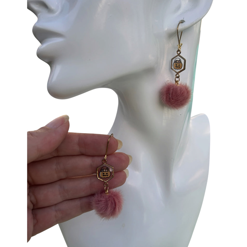 Boucles d'oreilles Citrouille & Pompon — Halloween Girly