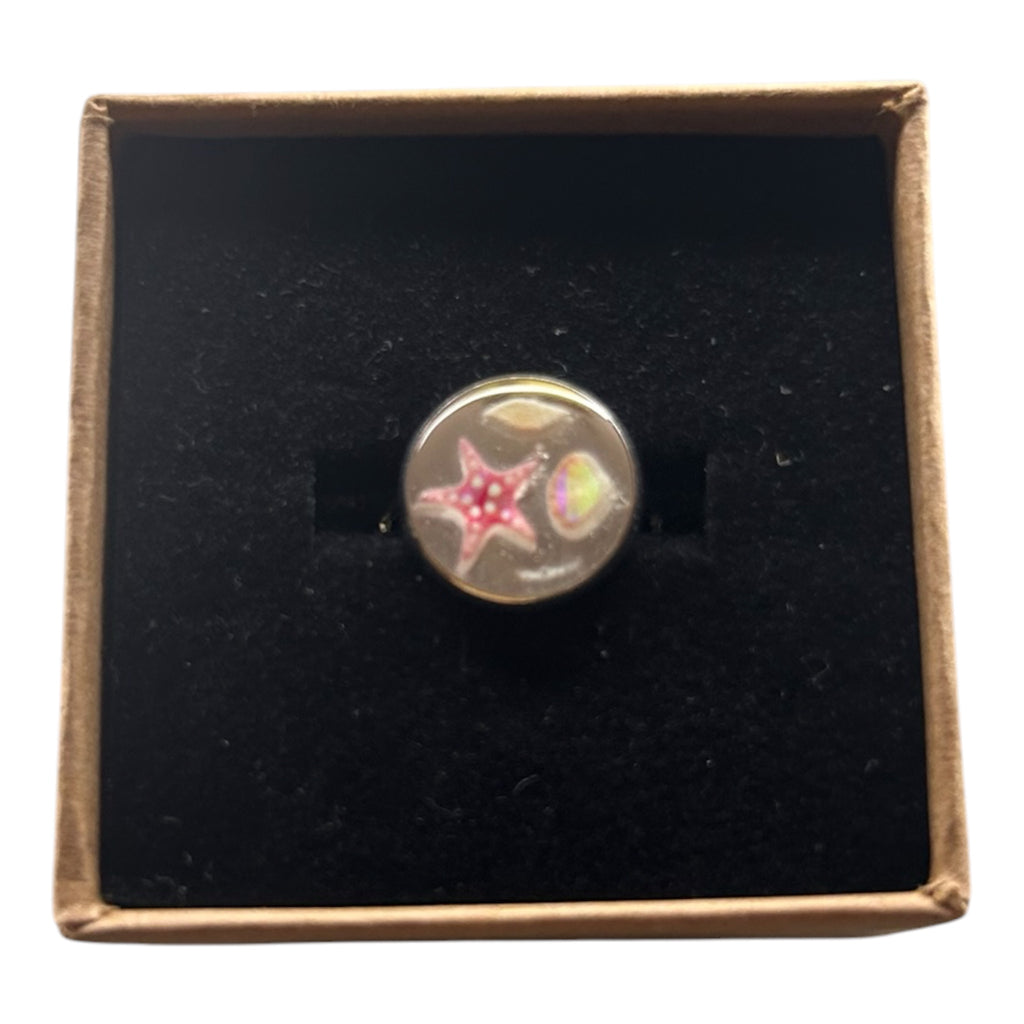 Bague Réglable Étoile de Mer & Coquillage en Résine — Artisanale