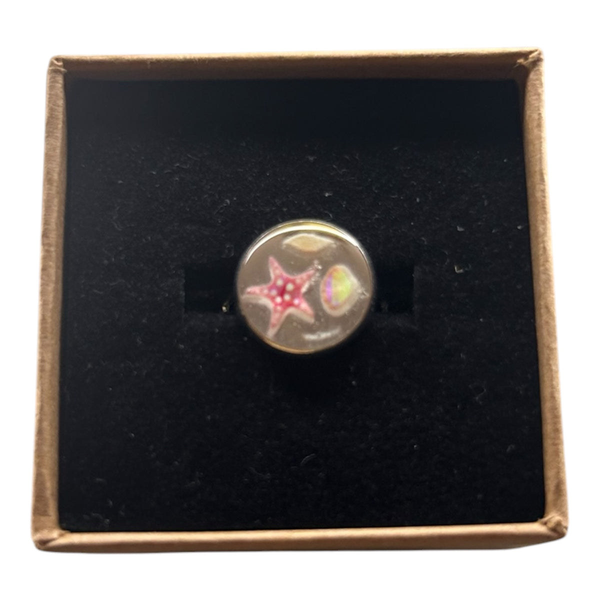 Bague Réglable Étoile de Mer & Coquillage en Résine — Artisanale