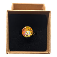 Bague Réglable Cercles Dorés en Résine — Artisanale