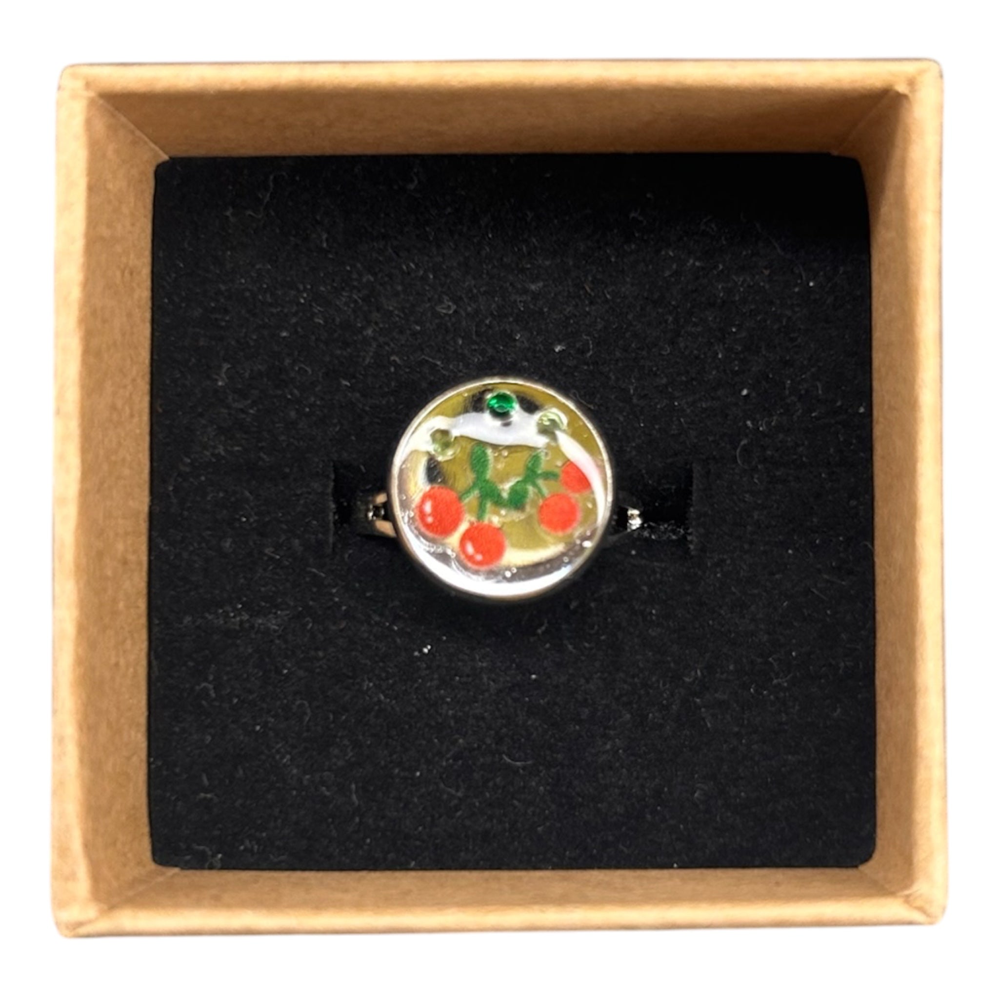 Bague Réglable Cerises en Résine — Artisanale