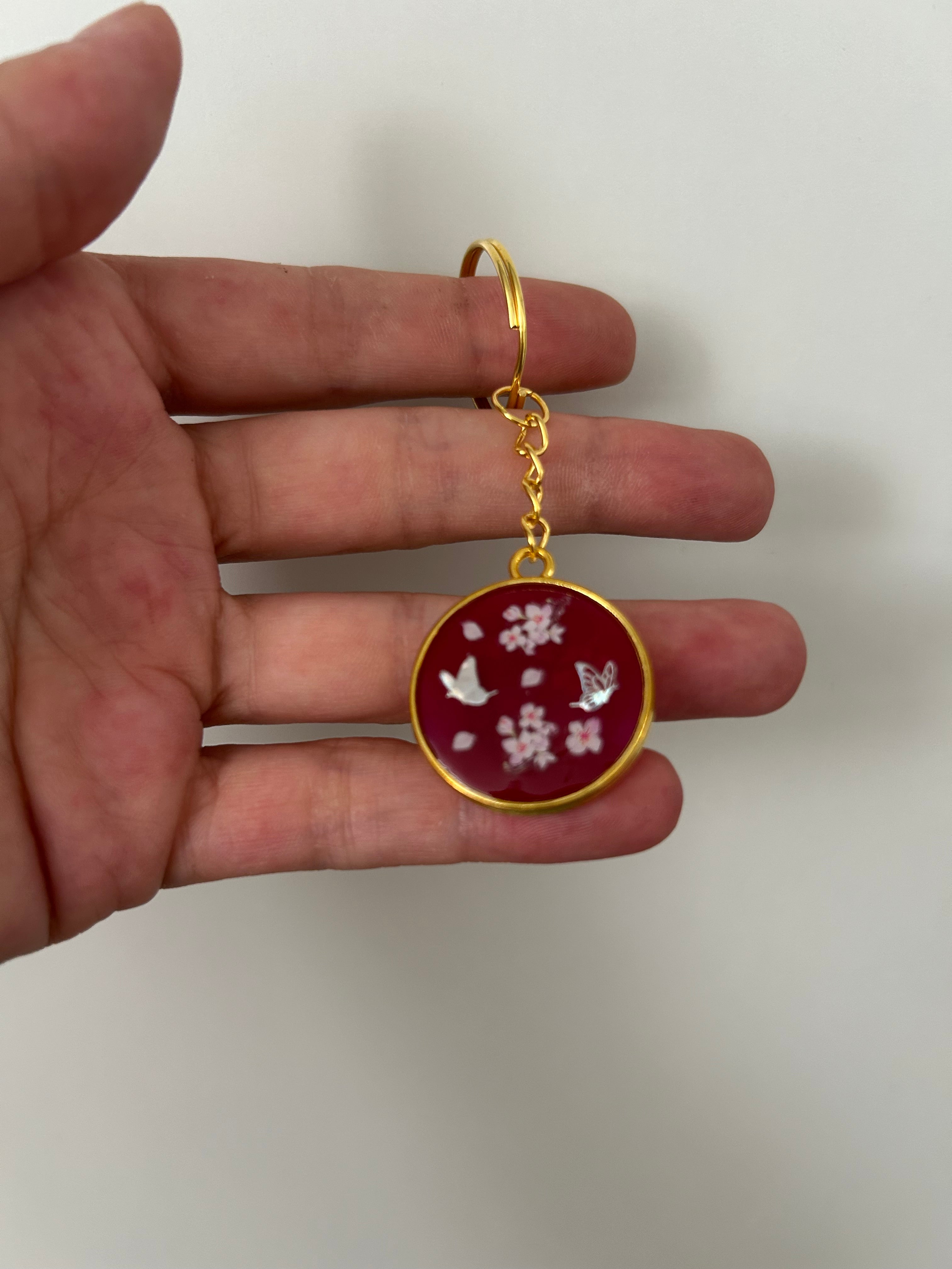 Porte-clés médaillon résine — Fleurs & Papillons