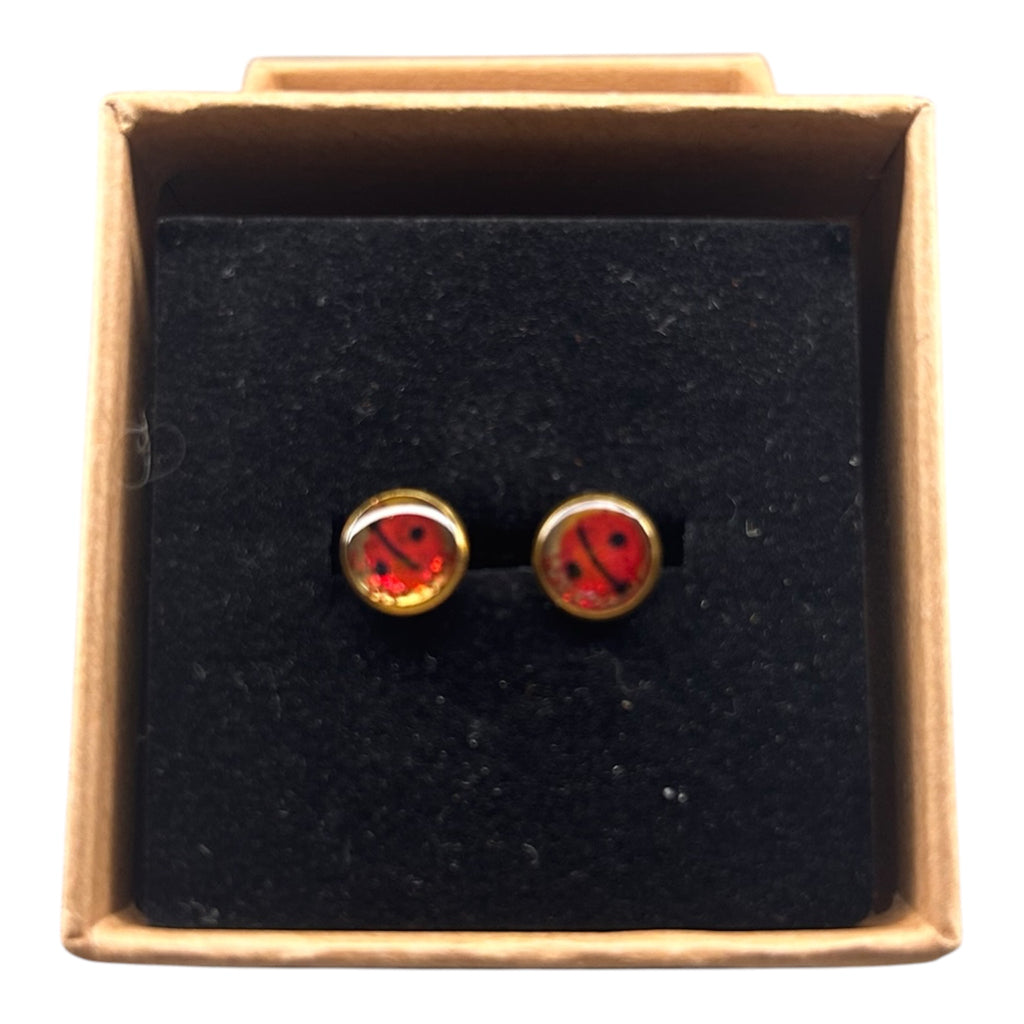 Puces d'oreilles Coccinelle Porte-Bonheur en Résine Dorée — Coffret cadeau