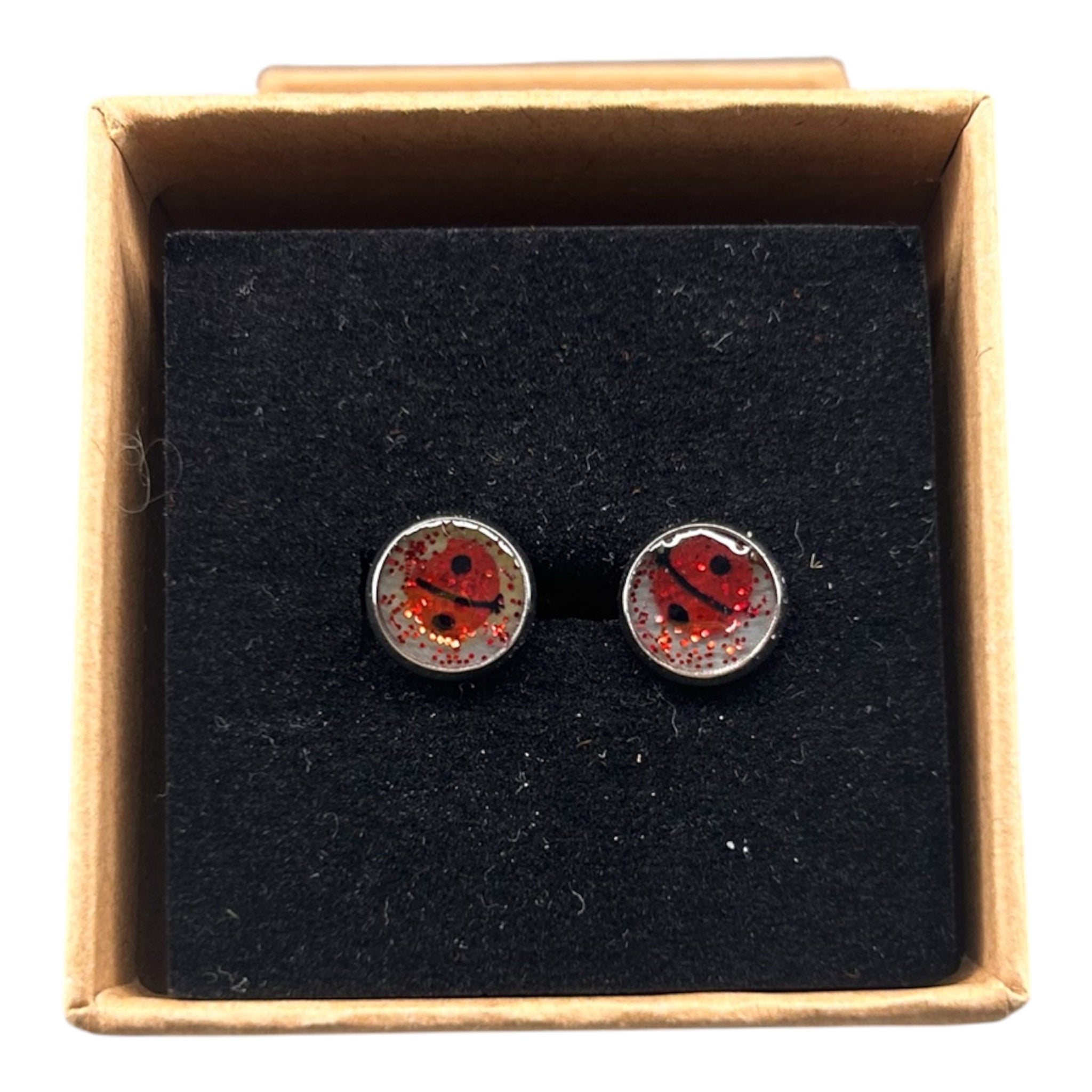 Puces d'oreilles Coccinelle Porte-Bonheur en Résine — Coffret cadeau