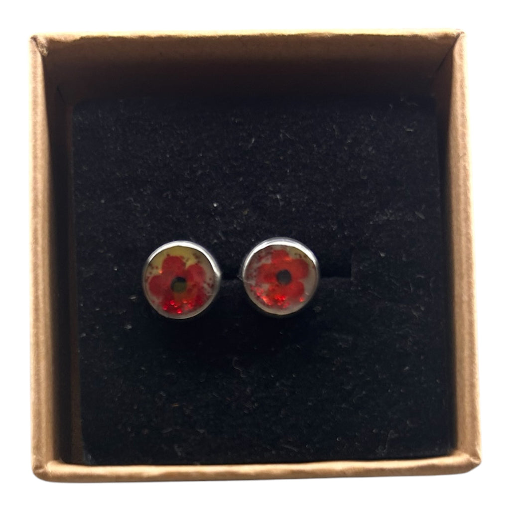 Puces d'oreilles Coquelicot en Résine Argentée — Coffret cadeau