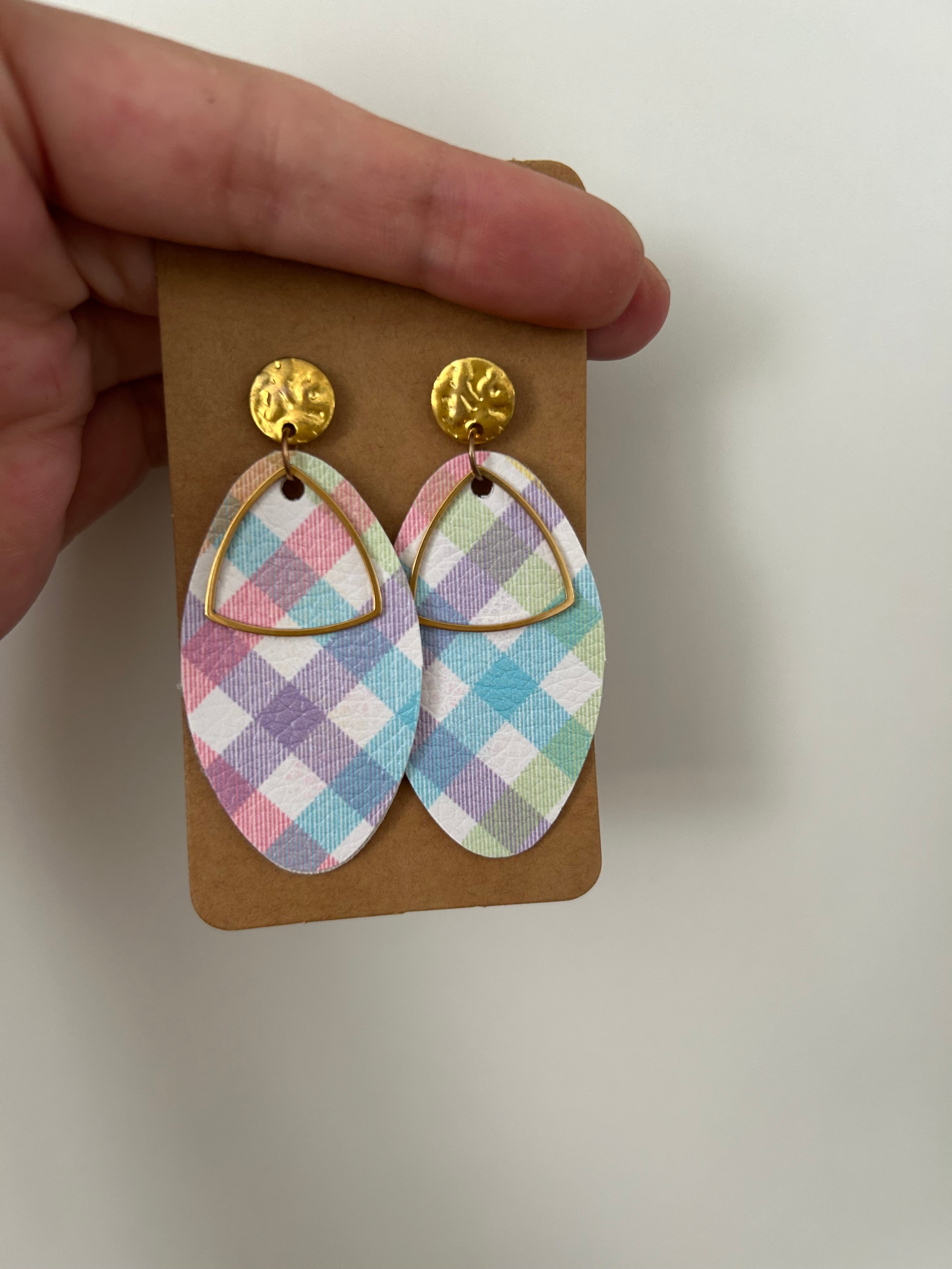 Boucles d'oreilles Vichy Pastel en Simili Cuir — Artisanales