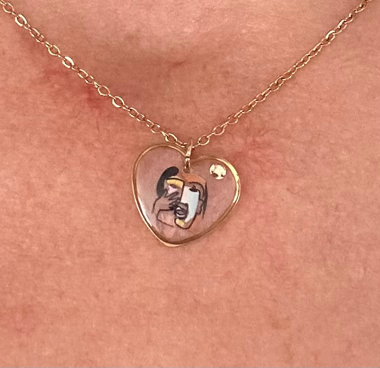 Collier Pendentif Esprit Picasso en Résine — Bijou artisanal
