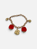 Bracelet Breloques Galets Rouges en Résine & Soleil Doré | Bijou Artisanal